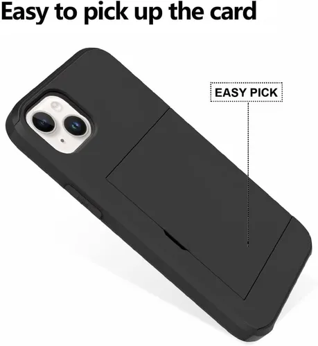 Vista 3 de ZIYE Funda para iPhone 13 con tarjetero, funda tipo cartera, antiarañazos, doble capa, bolsillo oculto, a prueba de golpes, compatible con iPhone 13