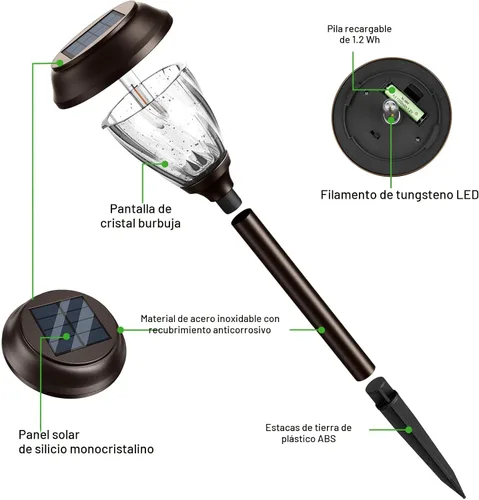 Vista 8 de XMCOSY+ Luces solares de camino para exteriores, luces solares de vidrio blanco cálido de 10/25 lm para patio y pasarela, iluminación de paisaje