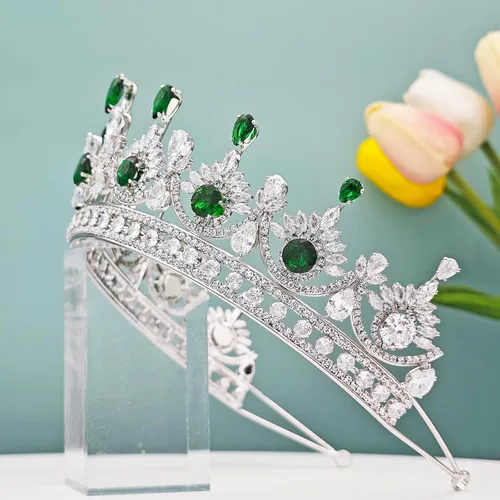 Vista 2 de Corona de boda y tiaras de circonita cúbica para mujeres y niñas, baile de graduación, quinceañera, cumpleaños, accesorios para el cabello, joyería