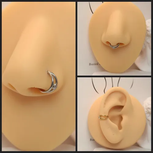 Vista 5 de Anillo Clicker de Acero Quirúrgico 316L para Tabique Nasal, Aro para Nariz, Aro Durmiente, Pendiente de Aro, Hélix, Rook, Conch, Cartílago, Daith