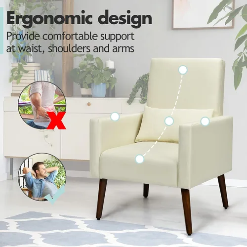 Vista 5 de S AFSTAR Silla mecedora tapizada de tela con respaldo alto con 2 tipos de patas sólidas y almohada, silla moderna de doble uso, sala de estar Beige