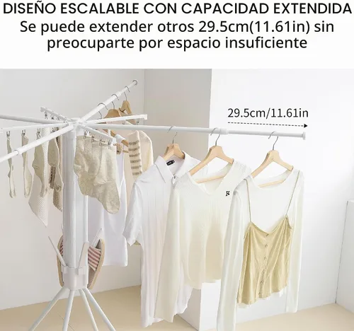Vista 3 de RFOUO Tendedero de Ropa Trípode de Aluminio - 4 Varillas 16 Clips, Tendedero Plegable Portátil, Ahorro de Espacio, Tendedero de Ropa para Lavandería
