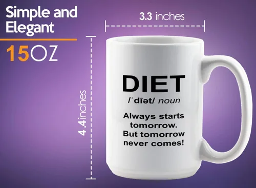 Vista 6 de Taza de café dietista de 15 onzas, color blanco - Always Starts Tomorrow - Dietético Dietista Psicólogo Nutricionista Nutricionista Registrado