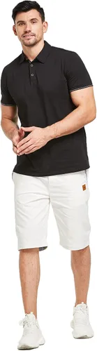Vista 2 de JustSun Pantalones cortos casuales de algodón para hombre, ajuste clásico, con cintura elástica y bolsillos