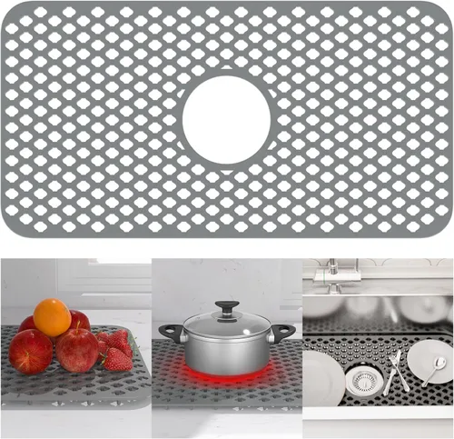 Vista 9 de TOOVEM - Tapete protector para fregadero de cocina, rejilla protectora de fregadero de 13.58 x 11.6 pulgadas, forro antideslizante resistente al
