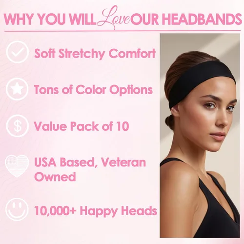 Vista 2 de Styla Hair Diademas elásticas para mujer, paquete de 10 diademas antideslizantes para la cabeza, ideales para spa, deportes, yoga, pilates, correr
