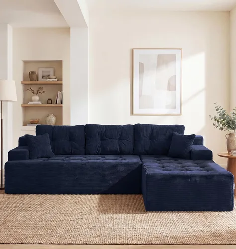 Vista 75 de Hobestluk - Sofá modular sin hueso, sofá seccional en forma de L 96" Right Facing Chaise Black,Memory Foam,Removable Cover,Non-slip Bottom,No