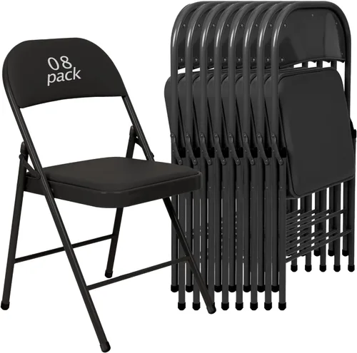 Vista 21 de Juego de 4 Sillas Plegables Tapizadas en Negro - Cómodas Sillas Apilables Portátiles para Interior y Exterior, Eventos, Fiestas, Oficina, Boda Negro