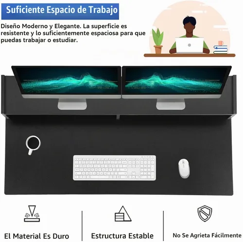 Vista 6 de PayLessHere Escritorio de oficina, escritorio para computadora con cajones, bandeja para teclado, escritorio de estudio de 43 pulgadas para el hogar
