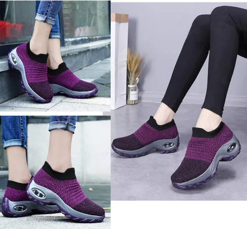 Vista 6 de Hahafash - Zapatillas de deporte para mujer, de malla, cómodas, con plataforma de cojín de aire, zapatos de tenis
