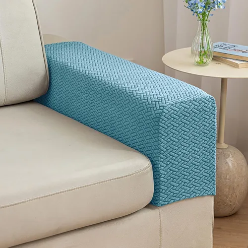 Vista 12 de Juego de 2 fundas de poliéster elásticas para reposabrazos de sofá reclinable, fundas protectoras con pasadores giratorios (azul, M)