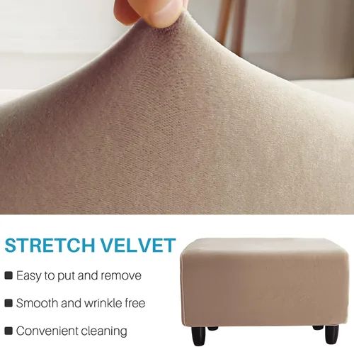 Vista 3 de Funda otomana, fundas otomanas de terciopelo rectangular y elásticas para taburete de pie para sala de estar, protector de muebles de almacenamiento
