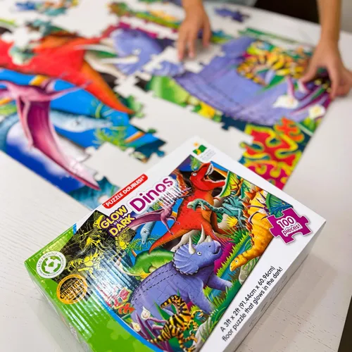 Vista 5 de The Learning Journey Puzzle Doubles que brilla en la oscuridad – Dinos – Rompecabezas preescolar de 100 piezas que brilla en la oscuridad