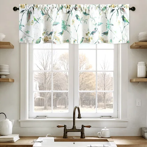 Vista 36 de Leeva - Cortinas pequeñas con estampado de pájaros, 24 pulgadas de largo, conjunto de paneles para ventanas, diseño de estampado de pájaros