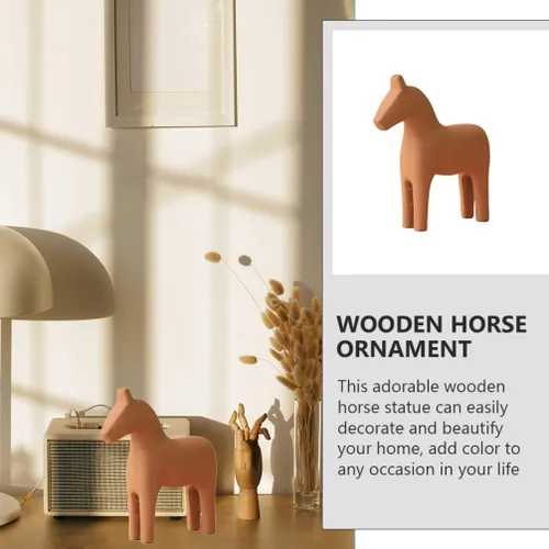 Vista 7 de SEWACC Decoración de caballo de madera de escritorio, adorno creativo de caballo para oficina en casa, niños y niñas, artesanía de madera de alta