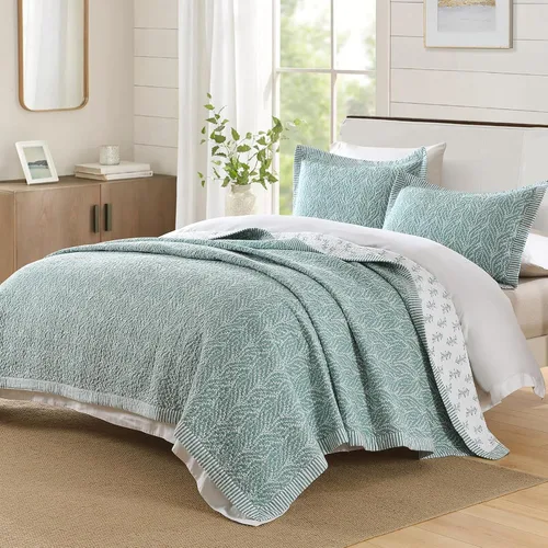 Vista 2 de SahSahCasa - Juego de cama con edredón tamaño queen, 100% algodón, con colcha, patrón botánico, color sólido, elegante, edredón acolchado ligero