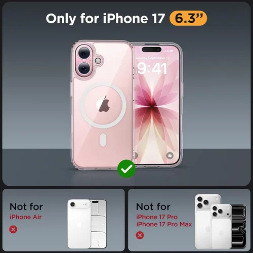 Vista 2 de Miracase - Funda magnética para teléfono 17 (compatible con MagSafe) con protector de pantalla de grado militar, funda mate translúcida antihuellas