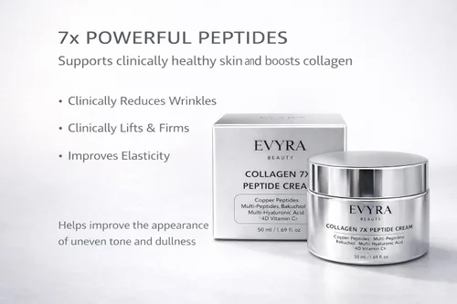 Vista 4 de EVYRA Collagen 7X Crema peptídica – Niacinamida y ácido tranexámico hidratante facial con baquuchiol, péptidos de cobre, ceramida y ácido