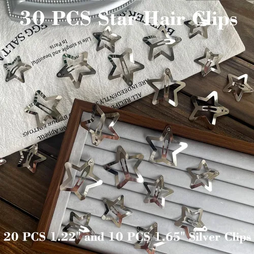 Vista 7 de 30 piezas de pinzas para el cabello con forma de estrella, 20 piezas de pinzas de 1.22" y 10 piezas de pinzas de 1.65", accesorios para el cabello