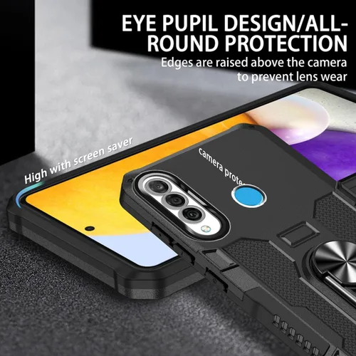 Vista 3 de Funda para Huawei P30 Lite/Nova 4E/Honor 20S MAR-LX1M con protector de pantalla de vidrio templado, protección resistente anillo de metal magnético