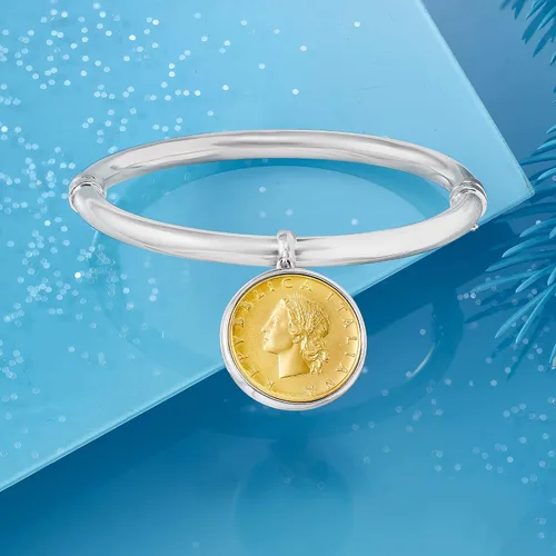 Vista 4 de Ross-Simons Italian Genuine Lira Coin Charm Bangle Bracelet in Sterling Silver