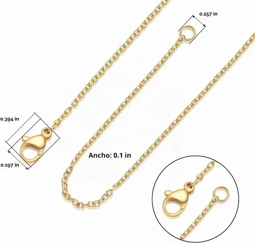 Vista 3 de Cadena de acero inoxidable para fabricación de joyas: cadenas de collar LUCKYPADS a granel de 0.059 in chapadas en oro, cadenas finas chapadas