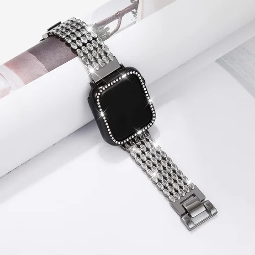 Vista 3 de Correas de repuesto de metal con diamantes de imitación brillantes de circonita cúbica para Apple Watch de 1.496 pulgadas, 1.575 pulgadas, 1.614