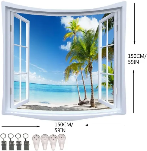 Vista 5 de WANLIAN Tapiz de pared de paisajes, tapiz de bosque natural, tapiz de montaña, para decoración de interiores y exteriores, tamaño grande, 59