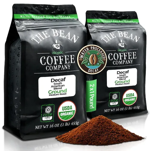 Vista 20 de The Bean Organic Coffee Company - Grano Aloha DECAF procesado con agua (avellana hawaiana), tostado medio, café molido, bolsa de 16 onzas, Café