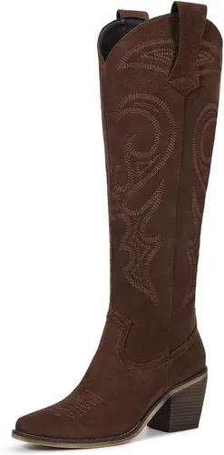 Vista 11 de wetkiss Botas vaqueras para mujer, hasta la rodilla, botas vaqueras para mujer, con diamantes de imitación, cómodas, a la moda, altas y brillantes