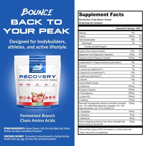 Vista 3 de Granite Nutrition Recovery - Bebida intraentrenamiento prémium con EAA, dextrina en racimo, Sensoril y Senactiv para rendimiento atlético