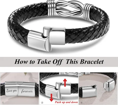 Vista 5 de JoycuFF Pulseras de cuero trenzado marrón para hombre, regalos para papá, novio, marido, hijo, nieto, hermano, para siempre, para el día del padre