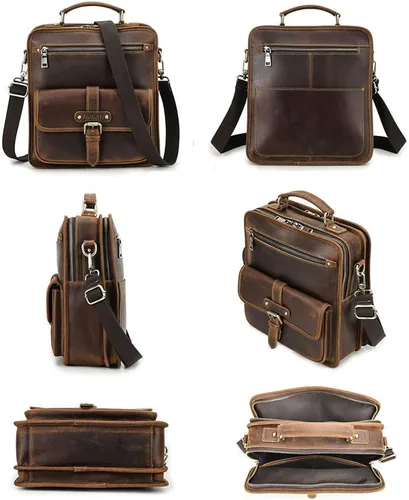 Vista 8 de Contacts Crazy Horse - Bolsa de mensajero de cuero para hombre de 12.9 pulgadas, bolsa para iPad con asa, bolsa de hombro cruzada, maletín vintage