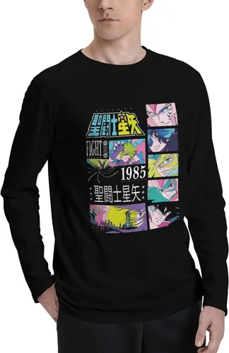 Vista 2 de Saint Anime Seiya - Camisetas unisex de algodón para hombre, de manga larga, color negro