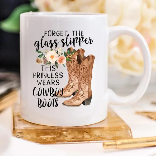 Vista 3 de YouNique Designs Forget The Slippers This Princess Wears Cowboy Boots - Taza de 11 onzas, taza de café para mujer, taza de café de vaquera (blanco)