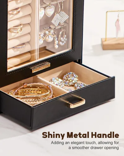 Vista 8 de Homde Organizador de joyas para niñas y mujeres, joyero para collares, anillos, aretes, regalo y pulseras (negro + dorado)