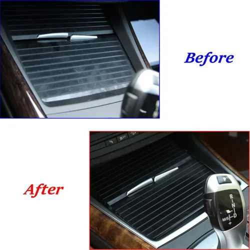 Vista 2 de YIWANG Molduras interiores de ABS cromadas para consola central de coche, decoración de marco de portavasos para BMW X5 E70 2008-2013 accesorios