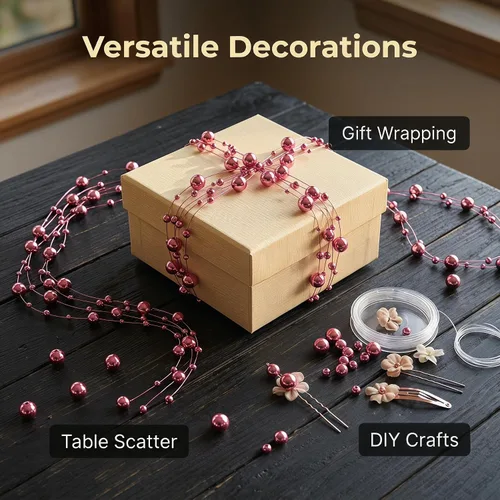 Vista 7 de 50 piezas de cadenas de perlas para velas flotantes, perlas artificiales para relleno de jarrón, decoraciones centrales de mesa para boda, fiesta