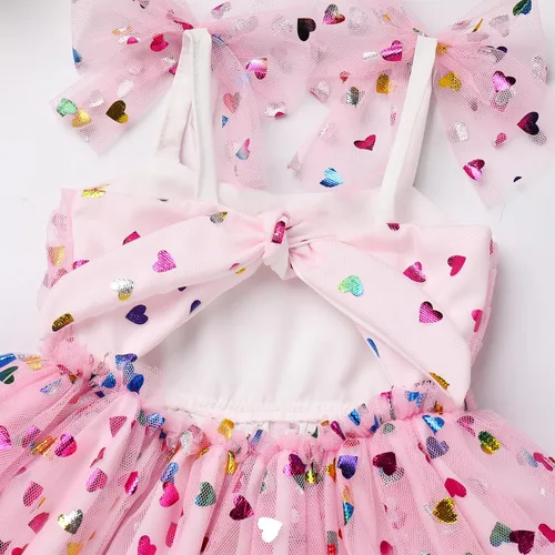 Vista 5 de Vestido de tul para niña pequeña con lentejuelas de lunares y mangas de malla con volantes, vestido de fiesta de cumpleaños para invitada de boda
