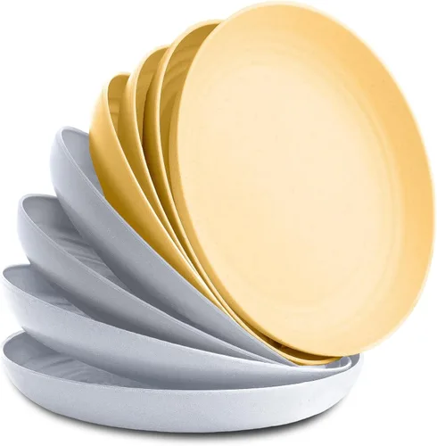 Vista 17 de Nook Theory Juego de 8 platos reutilizables de paja de trigo - Platos de cena no tóxicos y sin plástico para niños y adultos, plato ligero