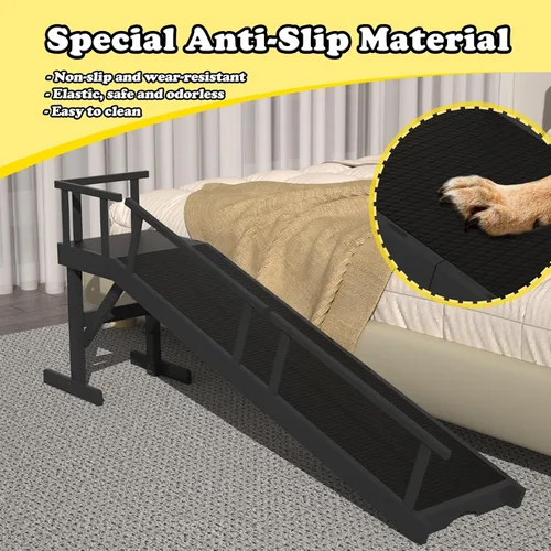 Vista 3 de Rampa para perros de 20 pulgadas de altura para cama, rampa grande para mascotas de 61 pulgadas de largo con superficie antideslizante, rampa