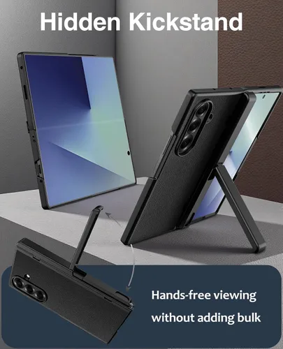 Vista 5 de STORMTAL Funda de cuero diseñada para Samsung Galaxy Z Fold 7 con [protección de bisagra] [protector de pantalla integrado] [atril] funda protectora