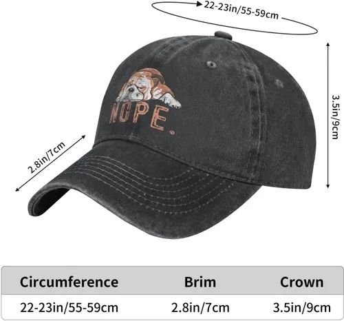 Vista 7 de ZSIXJNB Nope Lazy English Bulldog Baseball Hat English Bulldog Hat Funny Dog Lover Hiking Hats for Men Father Gifts Great Gift Black