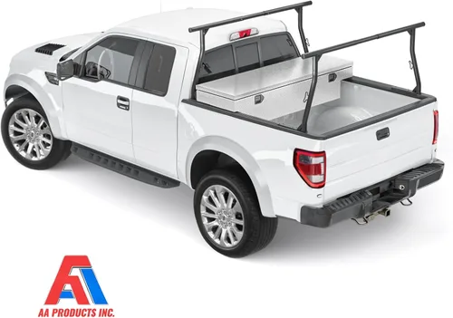 Vista 6 de AA-Racks - Soporte de escalera de acero extensible de 800 libras de capacidad para camioneta, juego de dos barras ideal para uso constructivo, negro