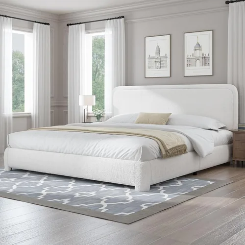 Vista 20 de BarnFurin Base de cama individual, cabecera Cloud Boucle, esquinas Beige