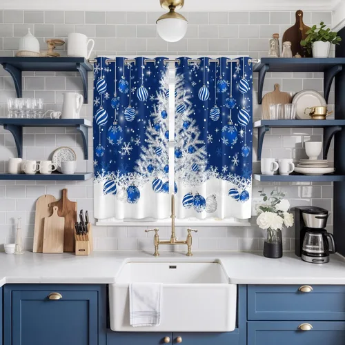 Vista 56 de Libaoge Cortinas de Navidad para cocina, dormitorio, juego de 2 paneles, diseño de muñeco de nieve de Navidad, cortinas de invierno con copos