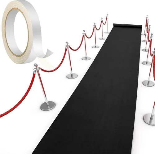 Vista 14 de Shappy Alfombra negra para fiesta, 1.94 oz/m², para baile de graduación, con cinta adhesiva, alfombra de pasillo para eventos, graduados, bodas