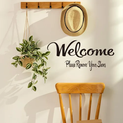 Vista 7 de Welcome Please Remove Your Shoes Vinilo Adhesivo de pared Hogar DIY Entrada Letras Palabras de pared