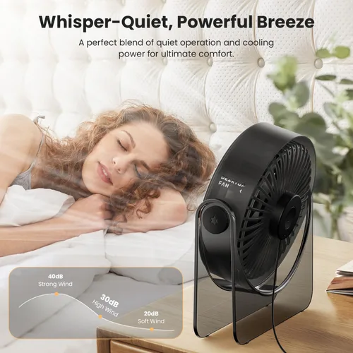 Vista 5 de WSKEN Ventilador de escritorio pequeño USB, diseño estético, mini pero potente, portátil, ultra silencioso, ventilador personal de escritorio de 3