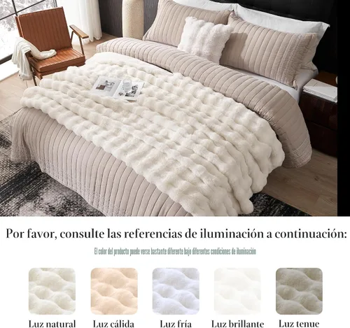 Vista 5 de Amélie Home Manta de Tiro de Piel Sintética para Sofá, Tiro de Felpa Burbuja Ultra Suave y Esponjoso para Sofá, Sala de Estar y Decoración